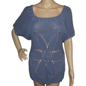Elle Heron Blue-Purple Size Small Long Square Neck Long Tunic Sweater pretty